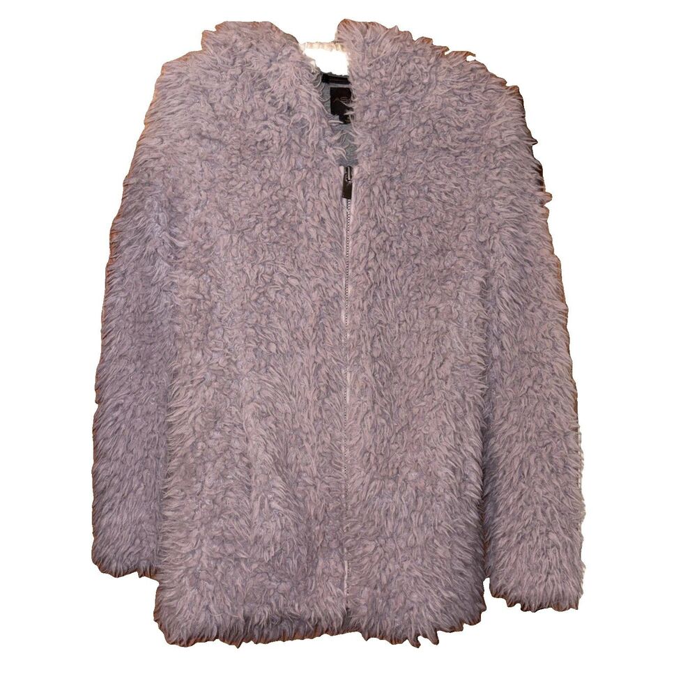 Women’s AS by DF Lavender Hooded Faux Fur Teddy Jacket Pockets Lined Size XS